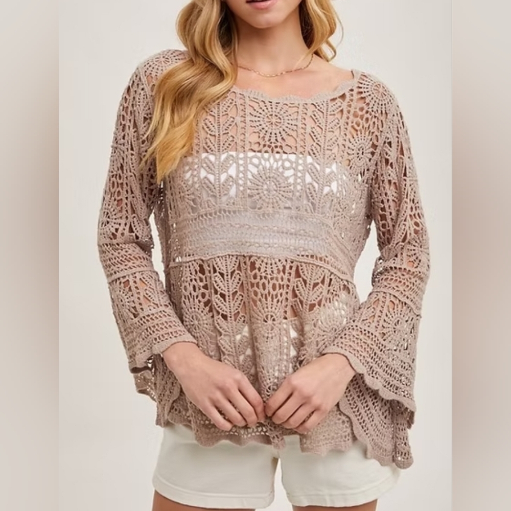 Elegant Crochet Lace Top - Tan
